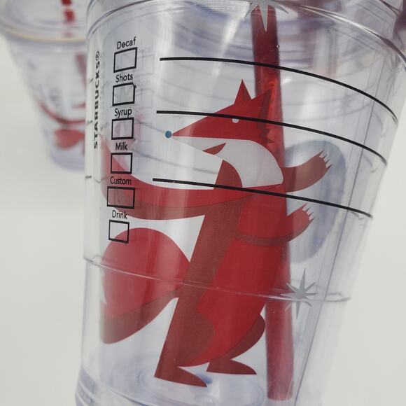 Starbucks 2012 Red Fox Holiday 12oz Tumbler Cold Cup Straw Set Winter - Picture 5 of 7